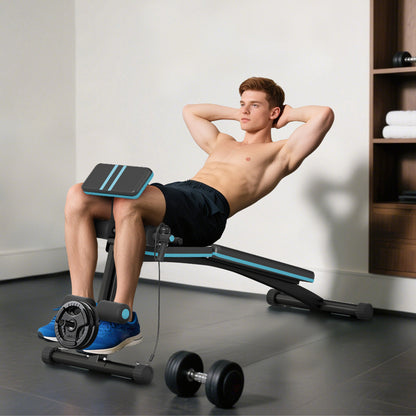 Foldable Weight Bench, Adjustable Strength Training Sit Up Ab Bench, Incline/Decline, Blue