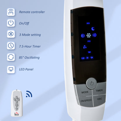 16'' Pedestal Stand Fan, 3 Speed 3 Mode, 85° Oscillation, LED Panel, 3M Remote Controller, Height Adjustable for Living Room