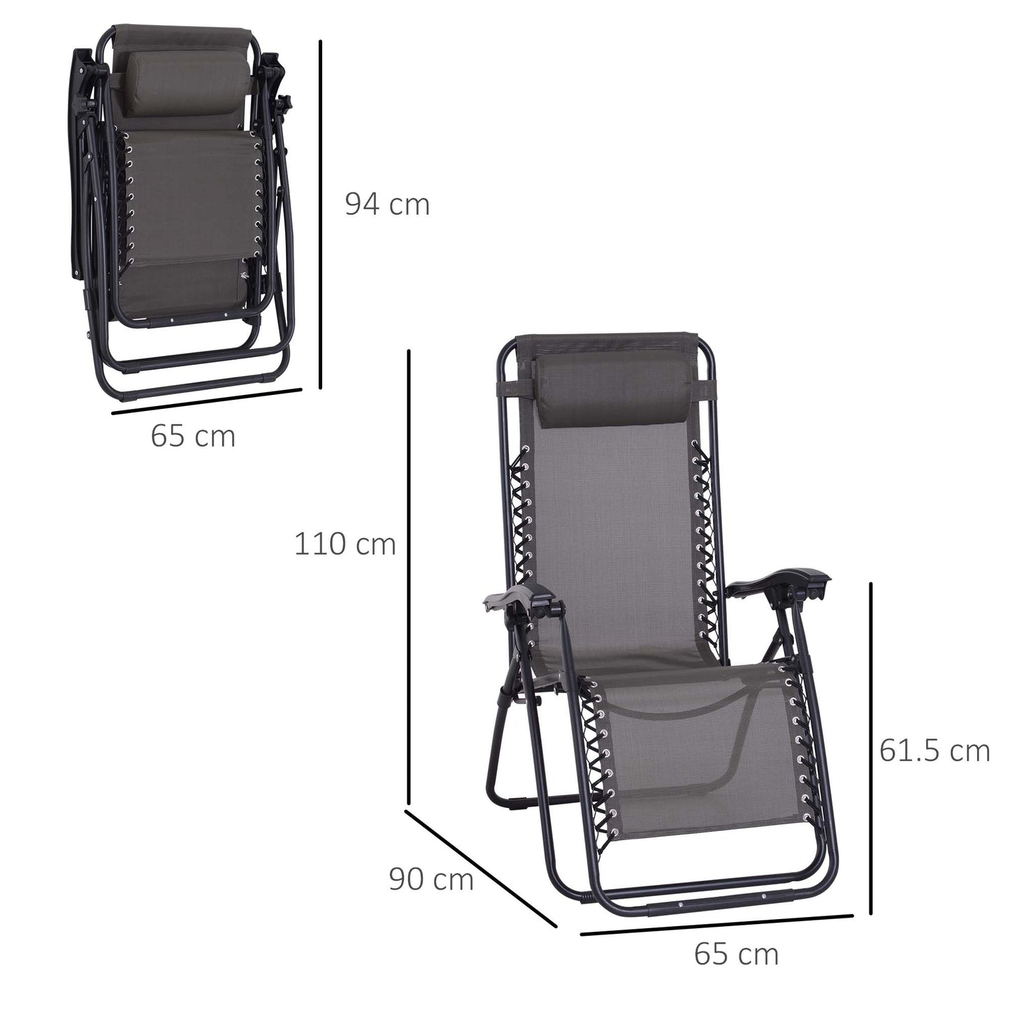 Zero Gravity Chair Metal Frame Texteline Armchair Outdoor Folding and Reclining Sun Lounger with Head Pillow for Patio Deckin