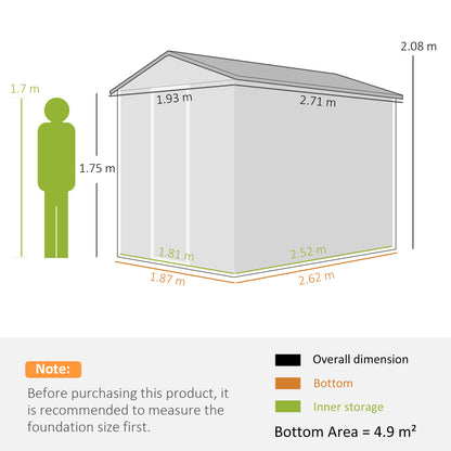 9x 6FT Metal Outdoor Garden Shed, Galvanised Tool Storage Shed w/ Sloped Roof, Lockable Door for Patio Lawn, Dark Grey