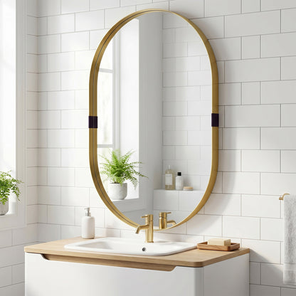 Wall Mirror, Bathroom Mirror with Elevated Aluminium Alloy Frame, 60 x 90 cm, Gold Tone
