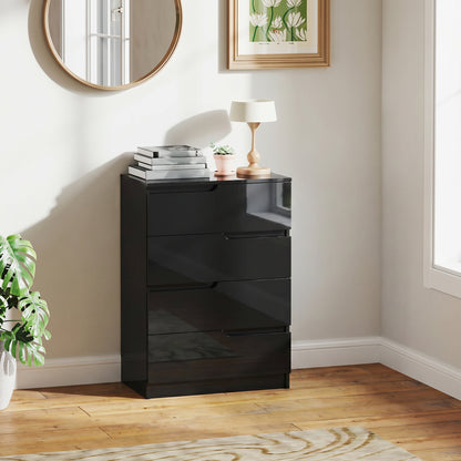 Chest of Four High Gloss Front Drawers - Black