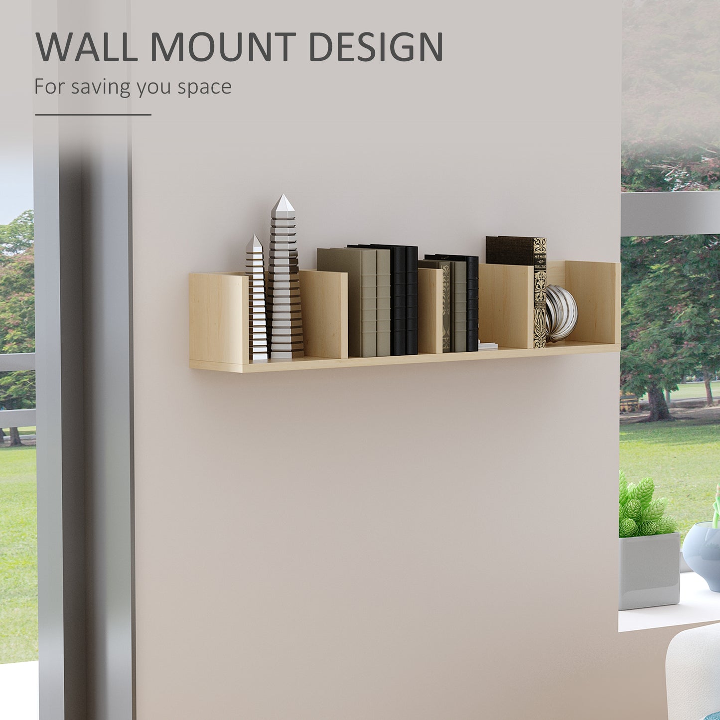 Wall Mount 84 CD / 56 DVD/Blu-ray/ Media Storage Rack 4 Cubes Wooden Shelf Organizer Unit Bookcase Display, Natural