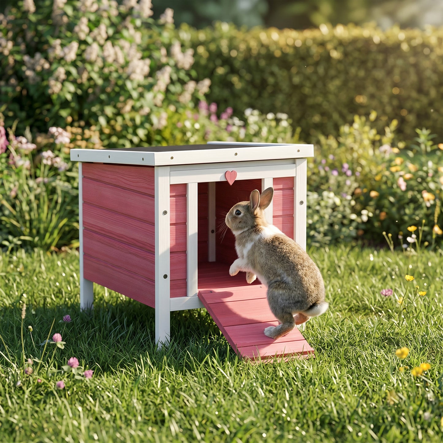 Wooden Rabbit Hutch 51 x 42 x 43 cm, Red