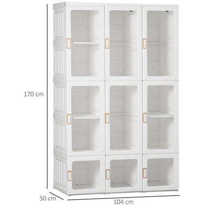 Portable Clothes Wardrobe for Bedroom, Foldable Clothes Organiser with Cube Storage, Hanging Rods, Magnet Doors, White