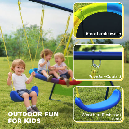 4-in-1 Kids Swing Set with Saucer Swing, Basketball Hoop and Football Goal, Outdoor Playground Playset for Garden