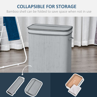 100L Natural Wood Laundry Basket A Compartment w/Flip Lid Removable Lining Handles Board Base Foldable Durable Water-Resistan