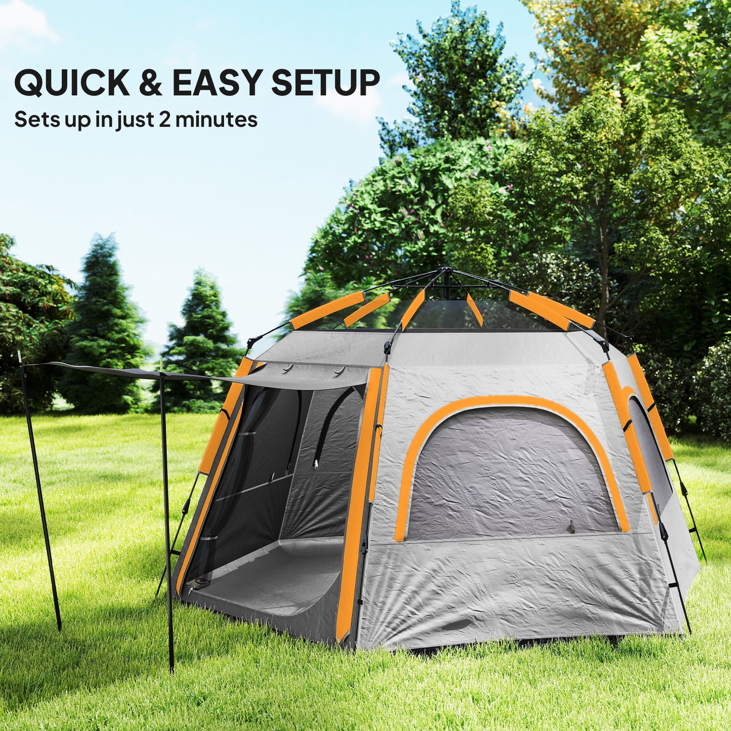 Instant Pop Up Camping Tent, 2/3/4 Person Easy Setup Dome Family Tent with Vestibule, Rainfly, 4 Mesh Windows & 2 Doors