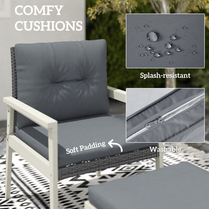 Five-Piece Rattan Patio Set, with Wood-Top Table - Grey