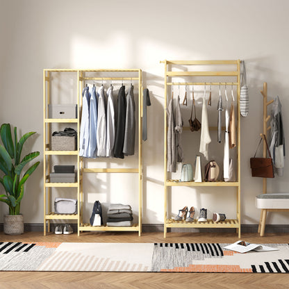 Bamboo Garment Rack, Clothes Rack with Storage Shelf, Hanging Rail and Side Hooks for Entryway, Bedroom, Bathroom and Office