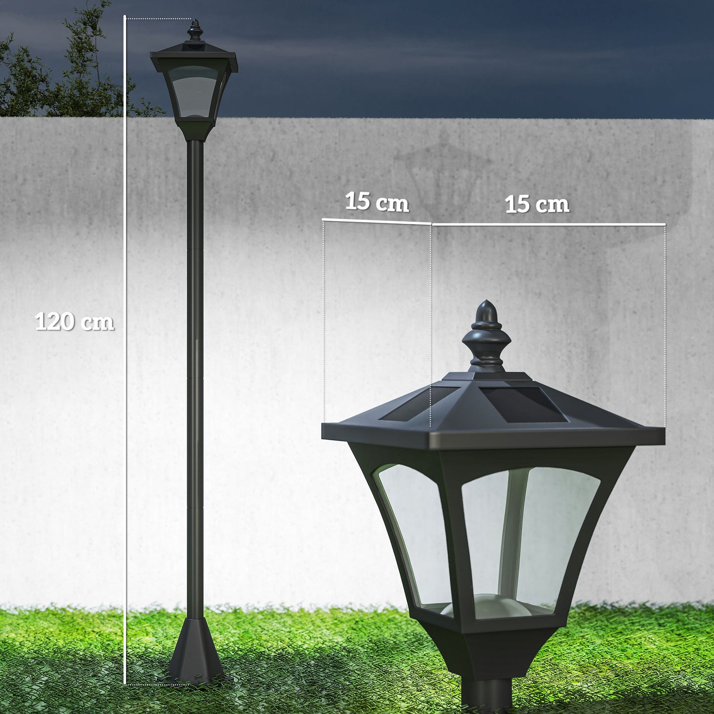 1.2m Solar Powered Outdoor Lamp Post - Black