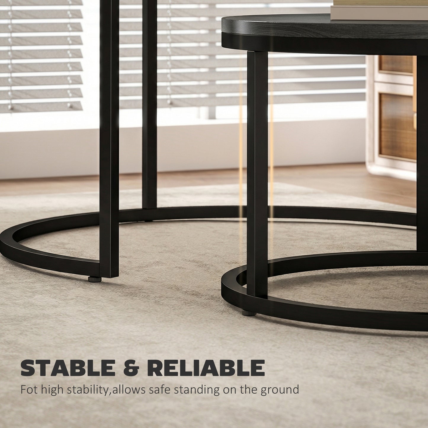 Set of Two Wood-Effect Stacking Tables - Black Wood Grain