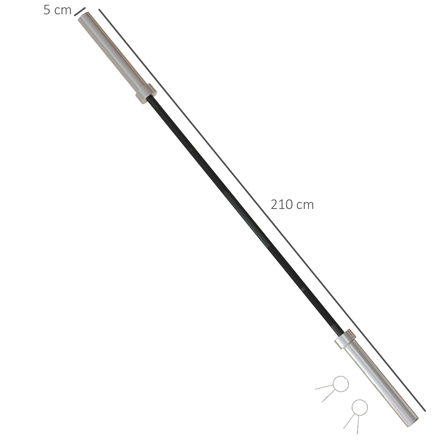 210cm Olympic Barbell Bar for 5cm Weight Plates, with Spring Clips, 19kg