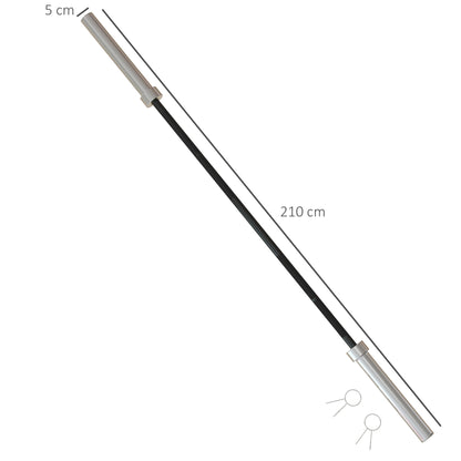 210cm Olympic Barbell Bar for 5cm Weight Plates, with Spring Clips, 19kg