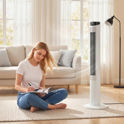 Tower Fan with WiFi Control Standing Floor Fan with Remote Control 116 cm White