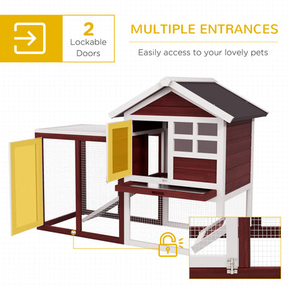 Rabbit Hutch Outdoor Wooden Guinea Pig Hutch Rabbit Run Bunny Cage Small Animal House Pull-Out Tray, Brown, 124 x 63 x 93 cm