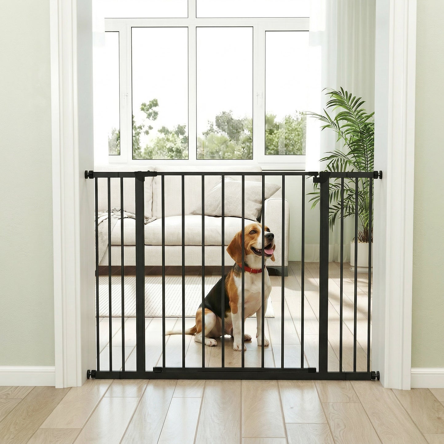 Dog Gate Pet Safety Gate Stair Barrier Pressure Mount Adjustable 76-82/86-97/101-107 cm, Black