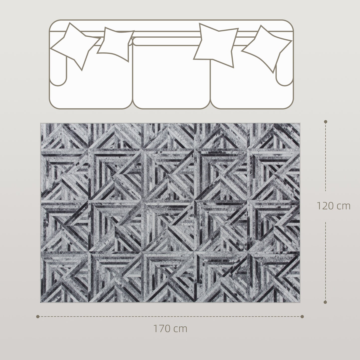 Modern Area Rug, Triangle Pattern Non-Slip Washable Rug, Chenille Floor Carpet for Living Room, Bedroom, Dining Room