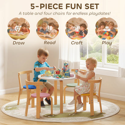 5 Piece Kids Table and Chairs Set, Wooden Toddler Table and Chairs Set for Nursery, Playroom, Classroom, for 3-8 Years
