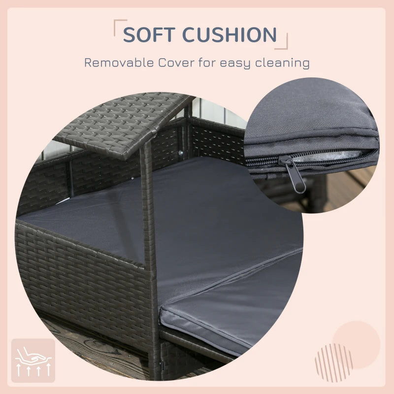 Extendable Elevated Dog Sun Bed Lounger, Rattan Dog House with Water-Resistant Roof and Removable Cushion - Cream