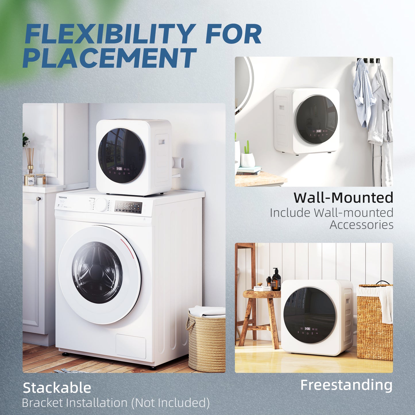Vented Tumble Dryer, 4 kg Front Tumble Dryer with Stainless Steel Tub, 800W Compact Freestanding, White