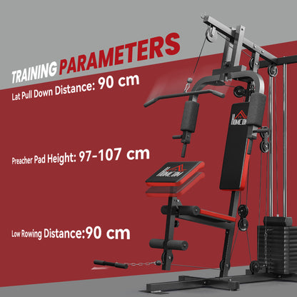 Multigym Station, with 66KG Weight Stack, for Strength Training - Red & Black