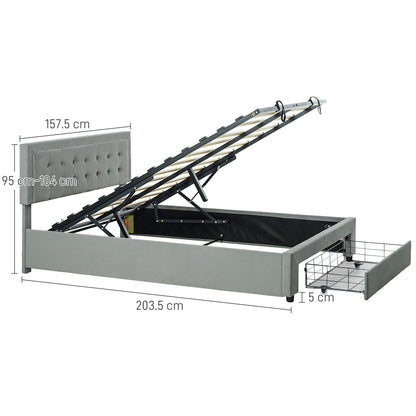 Double Size Ottoman Bed Frame 140W x 193.5D x 95Hcm with Front Drawer - Grey