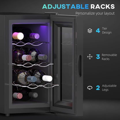 Mini Table Top Wine Fridge, 8 Bottle, 17L, 8-18℃, 26.5cm Quiet Under Counter Wine Cooler Fridge with Glass Door, LED Light