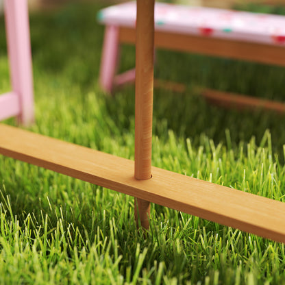 Kids Picnic Table Set with Removable & Foldable Umbrella, Storage Boxes, Flamingo Theme, Pink