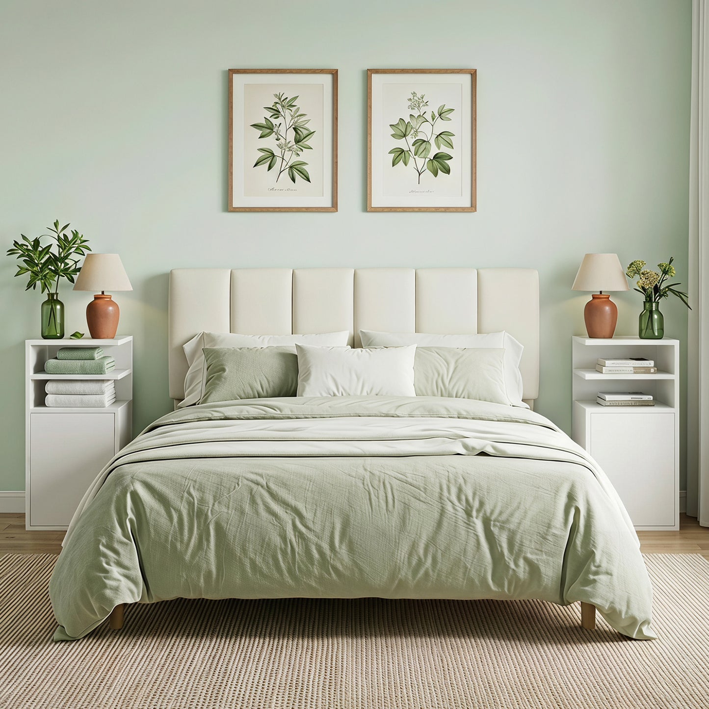 Slim Bedside Table Set of 2, Narrow Bedside Cabinet with Open Cubbies and Cupboard for Bedroom Living Room, White
