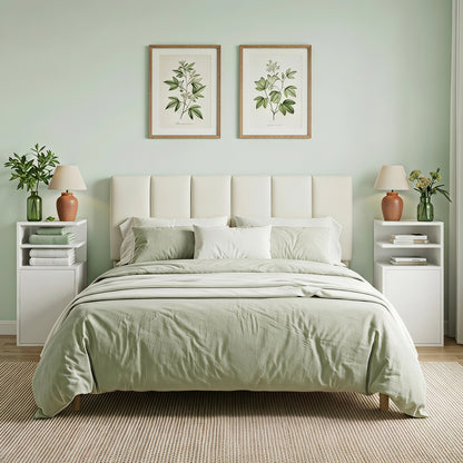 Slim Bedside Table Set of 2, Narrow Bedside Cabinet with Open Cubbies and Cupboard for Bedroom Living Room, White