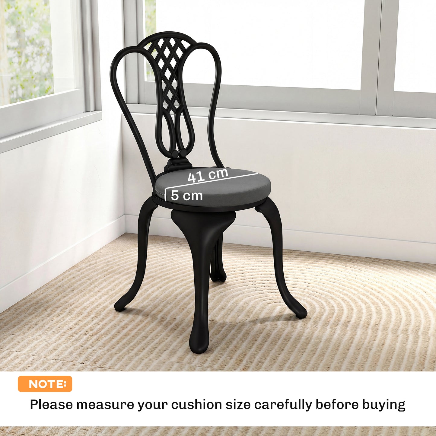 Outdoor Bistro Chair Cushions Set of 4 with Removable Cover, 41 x 41 x 5 cm Round Seat Cushions with Ties, Dark Grey