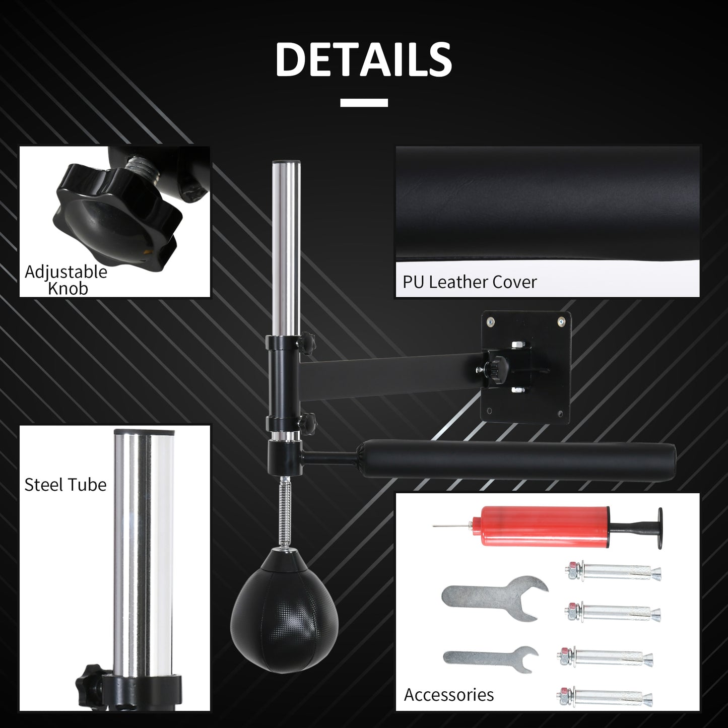 Wall Mount Fast-Reflexes Speed Bag Boxing, Height Adjustable Punching Bag, MMA