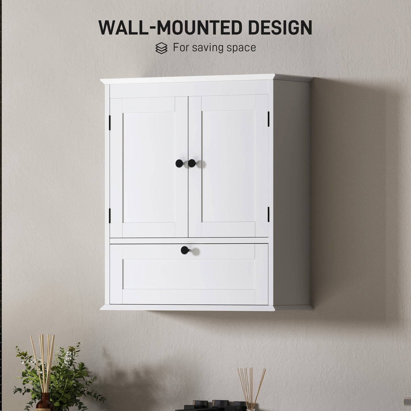 Bathroom Wall Cabinet with Adjustable Shelf and Recessed Doors, White