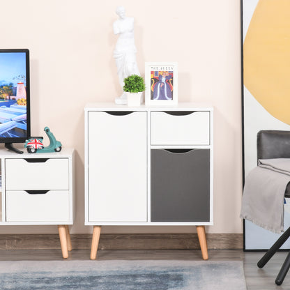 Sideboard Floor Cabinet Storage Cupboard with Drawer and Solid Wood Legs for Bedroom, Living Room, Entryway, Grey