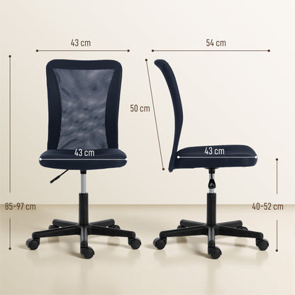Computer Desk Chair, Mesh Office Chair with Adjustable Height and Swivel Wheels, Armless Study Chair, Dark Grey