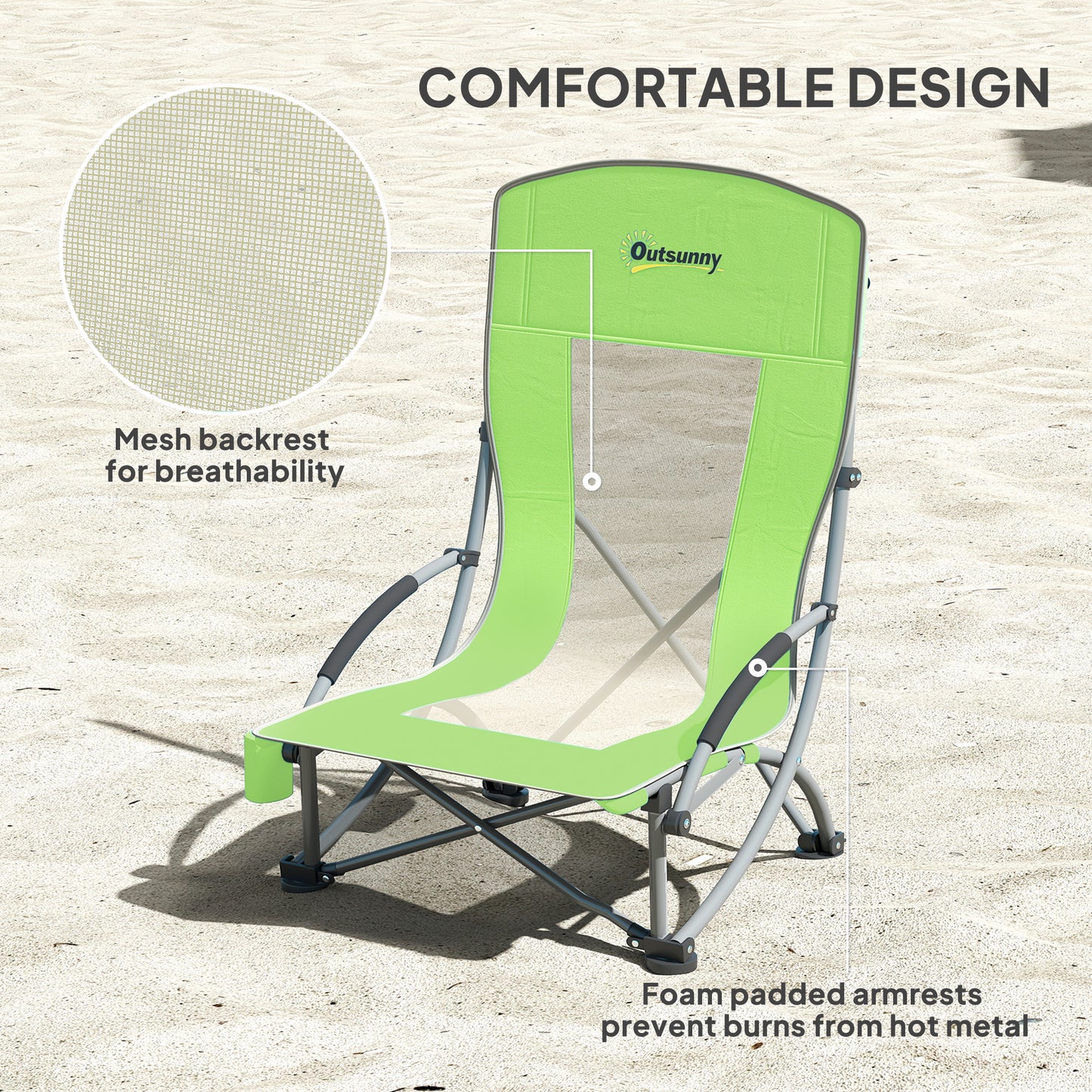 Set of 2 Folding Beach Chair, Low Camping Chair with Mesh Back