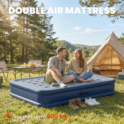 Inflatable Mattress, Double Air Bed with Built-in Electric Pump, 3 Mins Inflation, Flocked Surface, Grey