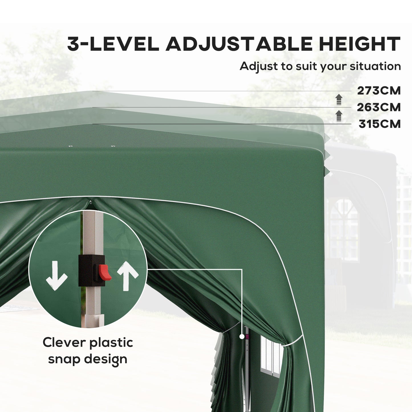 3 x 3m Pop-Up Gazebo Shelter, with Accessories - Dark Green