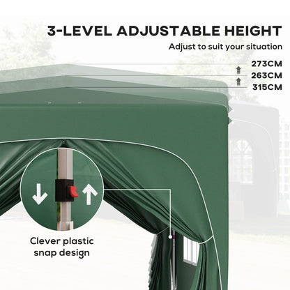 3 x 3m Pop-Up Gazebo Shelter, with Accessories - Dark Green