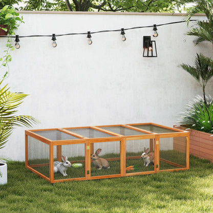 Wooden Rabbit Hutch Cage 6ft with Wire Mesh, Openable Roof, Play Space for Outdoor, Natural Wood Finish