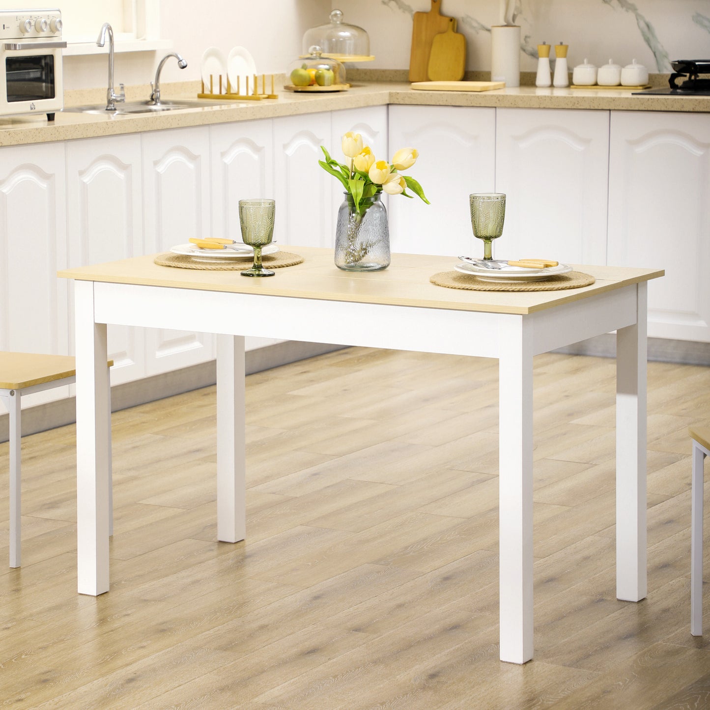 Dining Table for 4 to 6, Modern Kitchen Table with Wood Effect Tabletop, Thick Legs, 120L x 70W x 75Hcm, for Dining Room