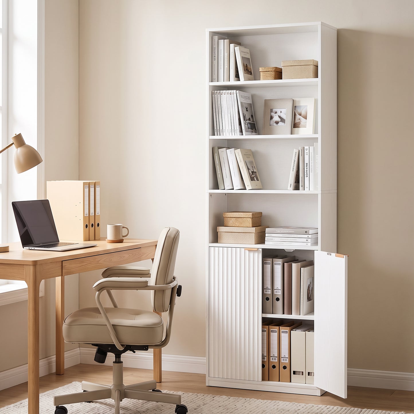 Bookcase Adjustable Shelf Bookshelf Anti-Tip Hardware 6-Tier, White