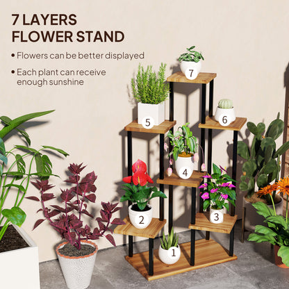 Seven Wooden Shelf Plant Stand