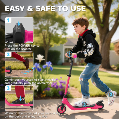Electric Scooter for Kids 6+, Foldable E Scooter, Up to 8 KM/H, Maximum Range 6 KM, Adjustable Height, Pink