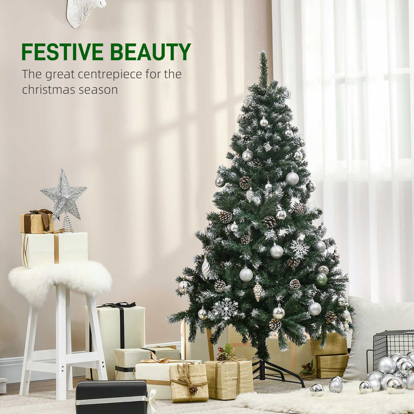 5FT Artificial Christmas Tree with Pine Cones, Holiday Home Xmas Decoration Automatic Open, Green