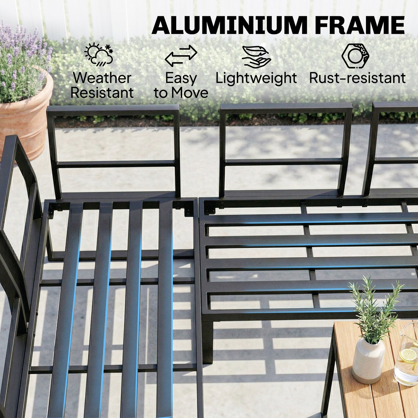 Patio Furniture Set Modular Garden Sofa Set 6 Pieces with Dining Table for Outdoor Patio Grey