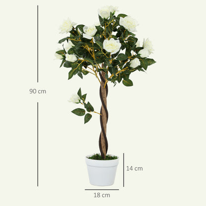 Set of Two Faux Rose Trees - White