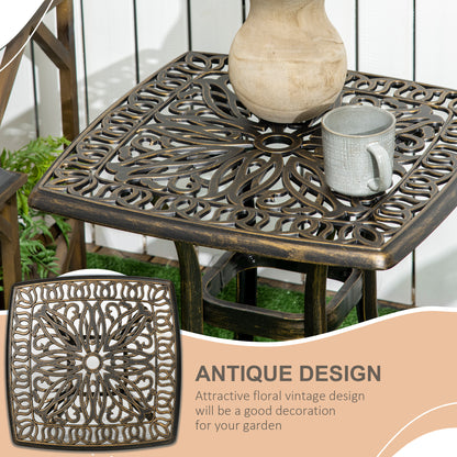 Outdoor Patio Side Table with 38mm Dia. Umbrella Hole, Cast Aluminium Patio coffee Table, 54 x 54cm, Bronze Tone