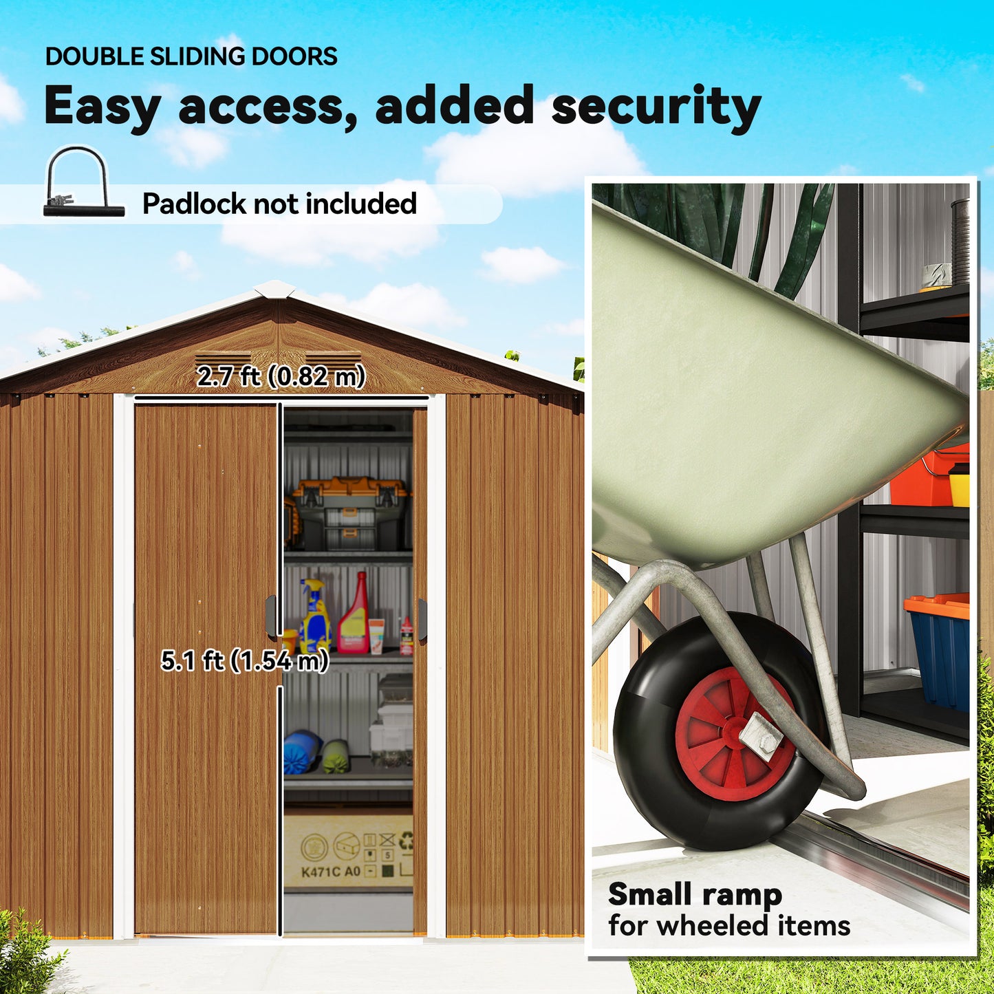 6.5 x 3.5ft Metal Garden Storage Shed - Brown Wood Effect